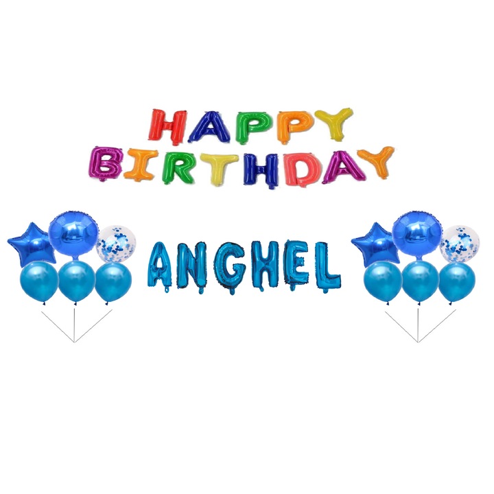 Angyal Boldog születésnapot lufi szett, tortafeltét, többszínű, 33 db