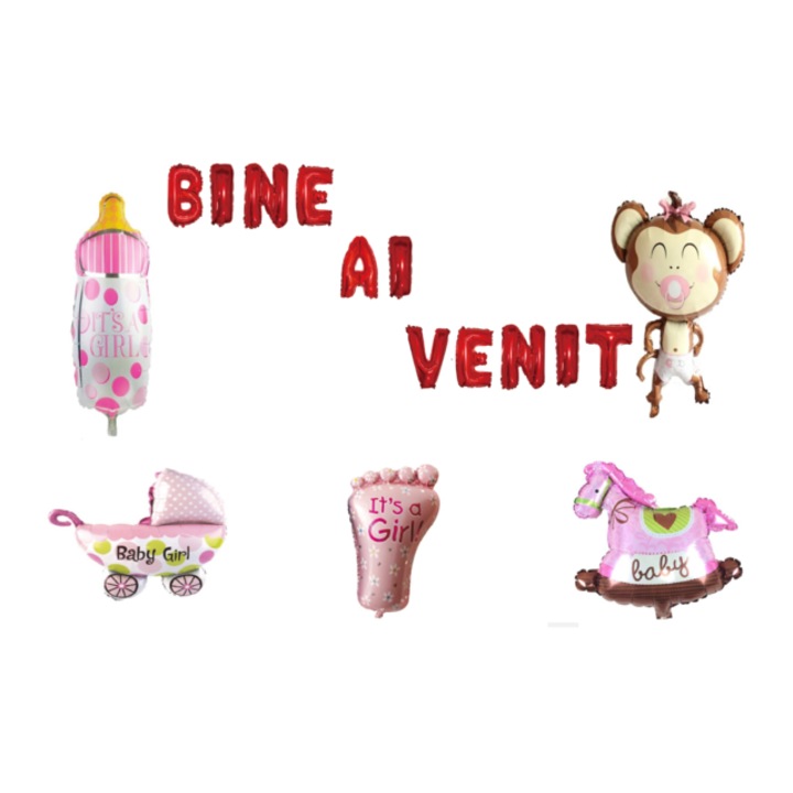 Üdvözlő lufi szett, Lányoknak, tortalap, 18 db, Piros