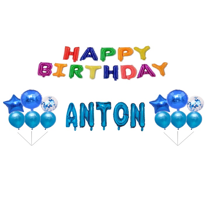 Boldog születésnapot Anton lufi szett, tortafeltöltő, többszínű, 32 db
