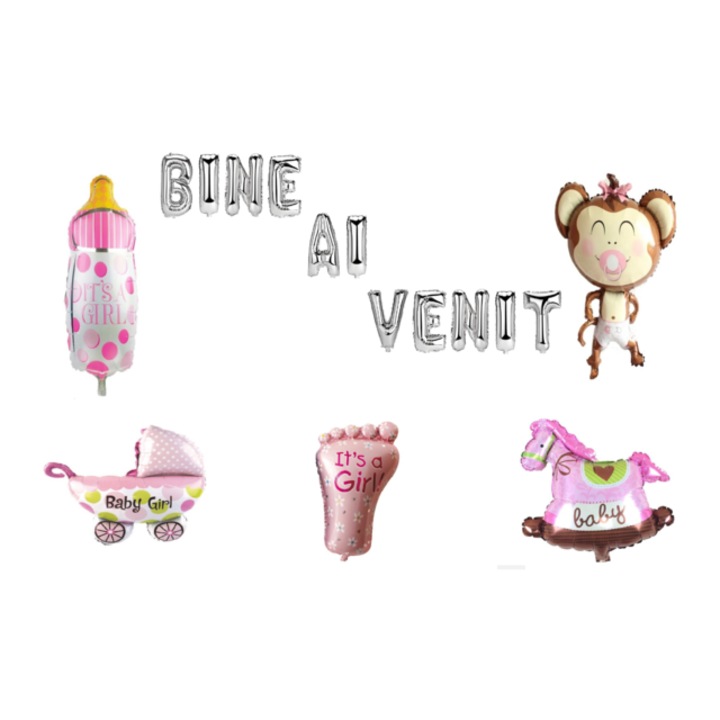 Üdvözlő lufi szett, Lányoknak, tortafeltét, 18 db, Ezüst