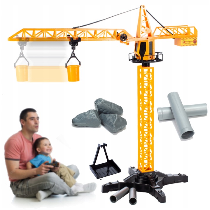 Macara cu Telecomanda idealStore Building Machine, rotatie 360°, Functie de Ridicare si Coborare, Macara Mobila si Extensibila, Carlig, Cabina cu rotatie, cu accesorii de constructie incluse