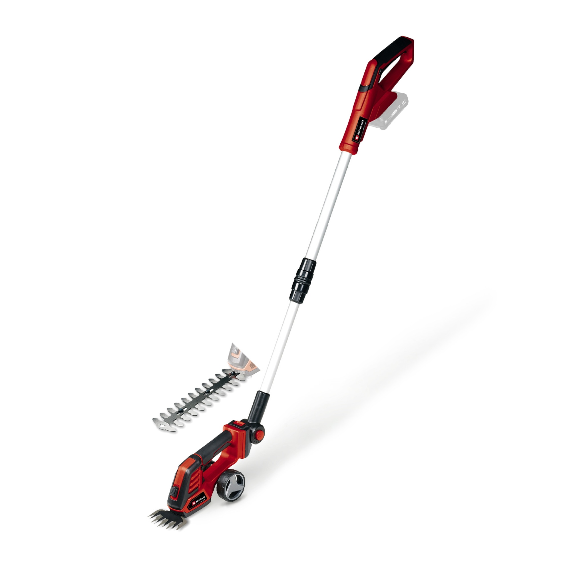 Foarfeca electrica pe acumulator pentru tuns gard viu Einhell GE-CG 18/100 Li T-Solo, 18 V, Tehnologia PXC, 200 mm latime taiere cutit arbusti, 100 mm latime taiere cutit iarba, fa