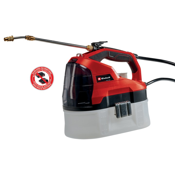 Акумулаторна пръскачка Einhell PXC GE-WS 18/35 Li-Solo Power X-Change 18V, Резервоар 3,5 л, Макс 2,5 бара, Маркуч 140 см, Автоматична помпа за наторяване на растения, Без батерия и зарядно в комплекта
