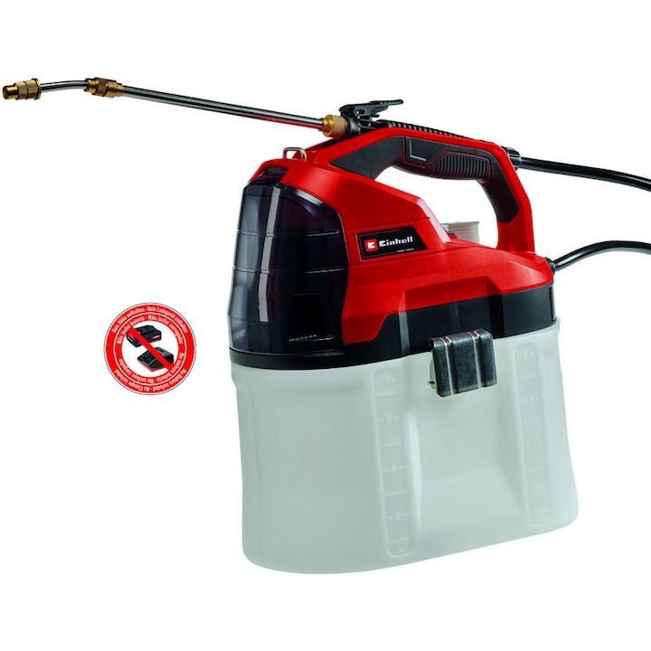 Акумулаторна пръскачка Einhell Expert PXC GE-WS 18/75 Li-Solo, обем на потока 60 l/h, резервоар 8,2 L, налягане макс. 3,5 бара, дължина на маркуча 140 см, без батерия/зарядно