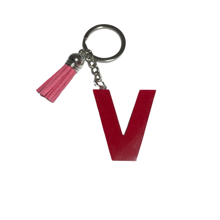 Ключодържател Gentelo с инициал V, Ръчно изработен в червена епоксидна смола, 4 см