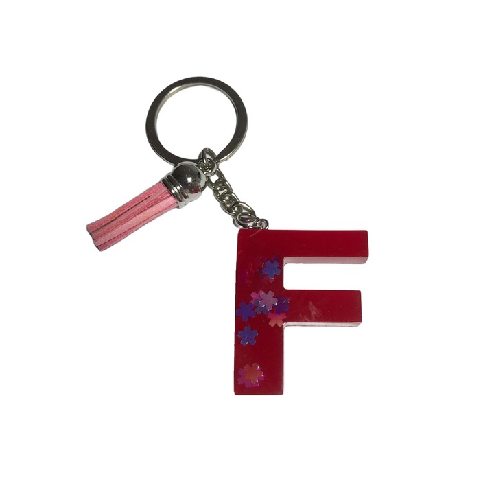 Ключодържател Gentelo с инициал F, Ръчно изработен в червена епоксидна смола, 4 см