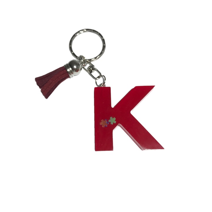 Ключодържател Gentelo с инициала K, Ръчно изработен в червена епоксидна смола, 4 см