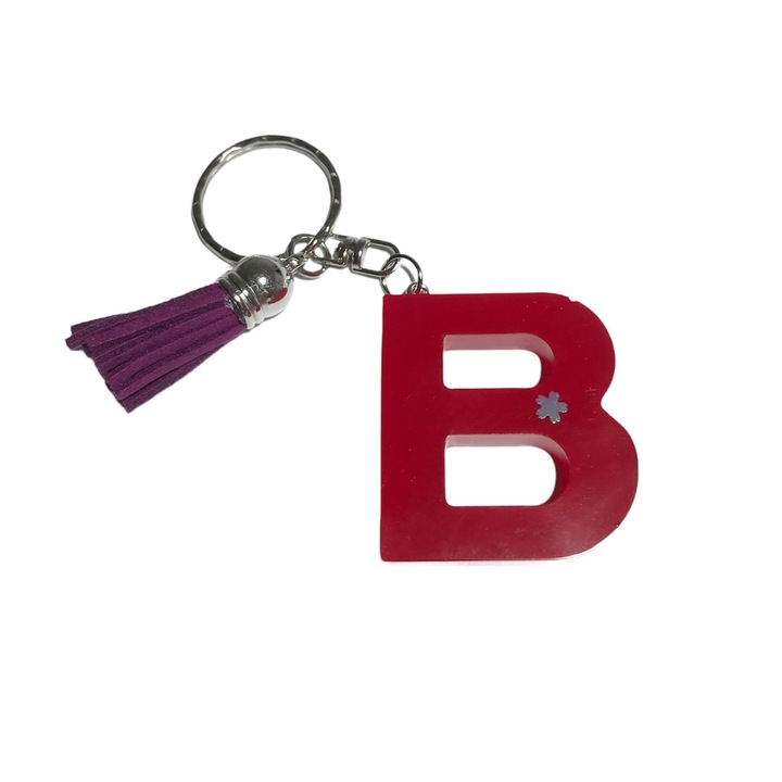Breloc Gentelo cu initiala B, Handmade din rasina epoxidica rosu, 4 cm