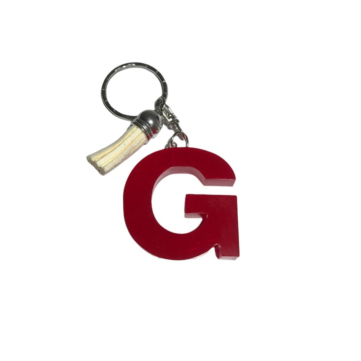 Ключодържател Gentelo с инициал G, Ръчно изработен в червена епоксидна смола, 4 см