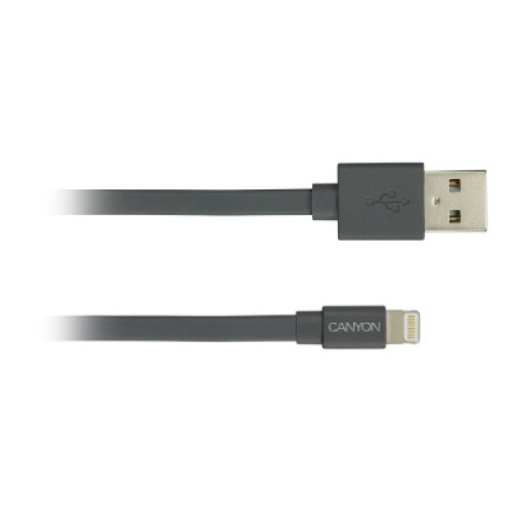 Canyon CNS-MFIC2DG kábel, sötétszürke, lapos, iPhone-hoz, Lightning USB-hez, 1 m