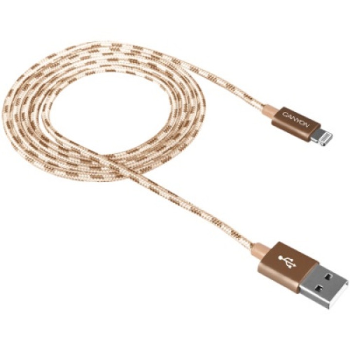 Canyon CNE-CFI3GO kábel, Arany fonat, 1 m, 8 tűs, Lightning USB-hez, iPhone 5, 6, 7 stb.