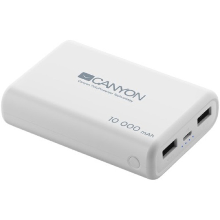 Canyon CNS-CPBP10W hordozható akkumulátor, fehér, 10000 mAh, Power Bank