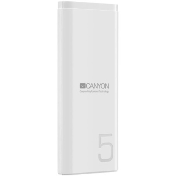 Hordozható akkumulátor, Canyon CNE-CPB05W, fehér, Power Bank, 5000 mAh