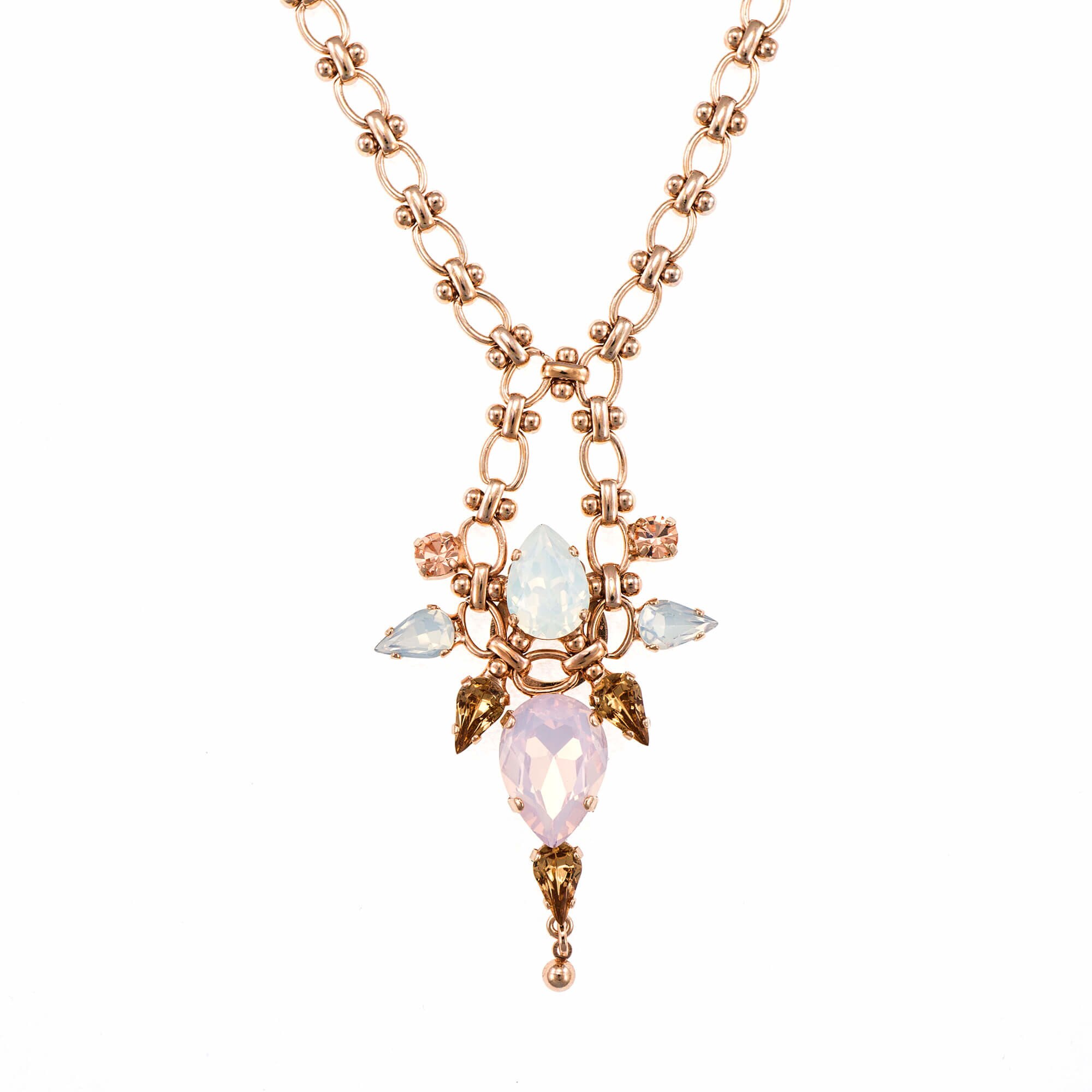 Colier placat cu Aur roz de 24K, Cristale, Tiara Day by Roxannes - Mariana Jewellery, Alb/Roze 3106/3-2333RG