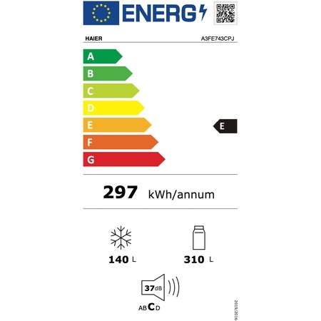 Combina frigorifica Haier A3FE743CPJ, 450 l, Clasa E, Total No Frost, Compresor Inverter, MyZone, SuperFreezing, Daylight, H 190 cm, Inox