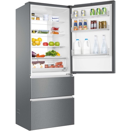 Combina frigorifica Haier A3FE743CPJ, 450 l, Clasa E, Total No Frost, Compresor Inverter, MyZone, SuperFreezing, Daylight, H 190 cm, Inox