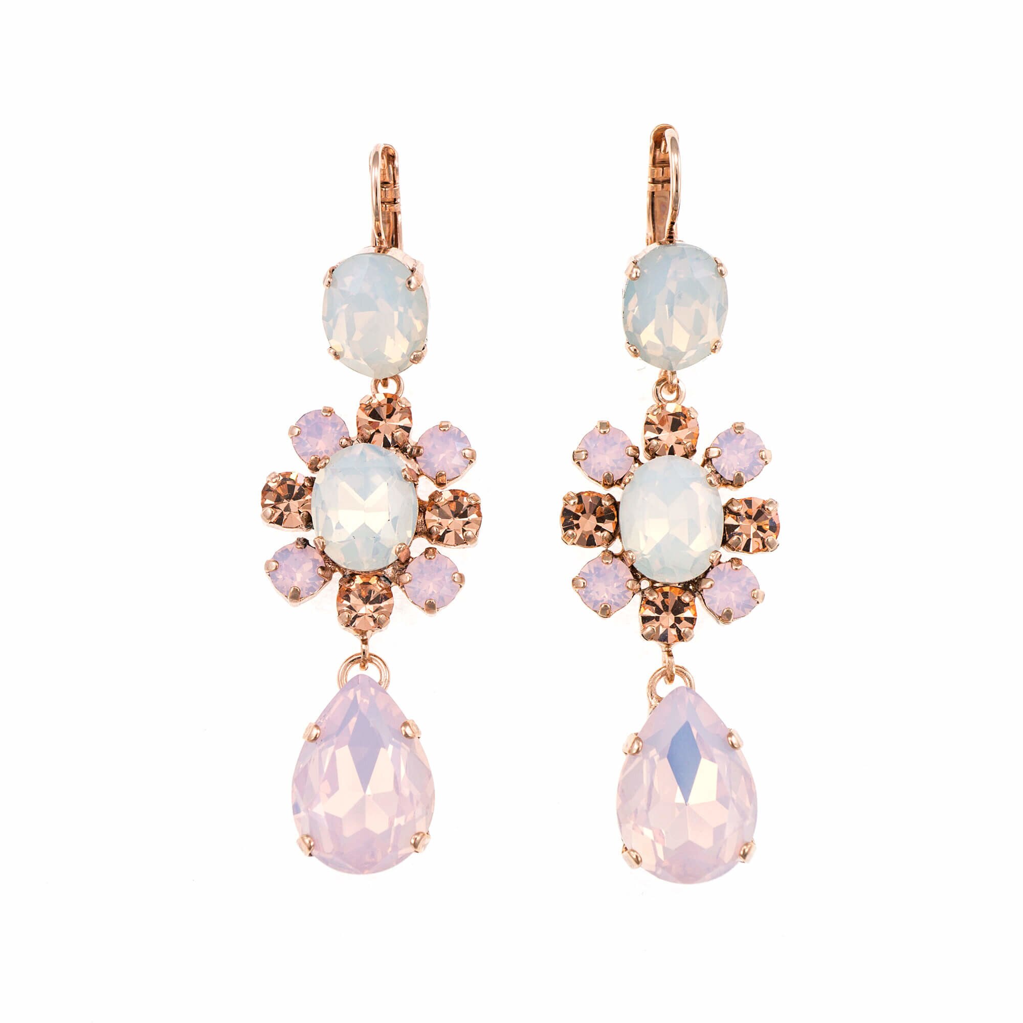 Cercei placati cu Aur roz de 24K, Cristale, Tiara Day by Roxannes - Mariana Jewellery, Alb/Roze 1156/2-2333RG6