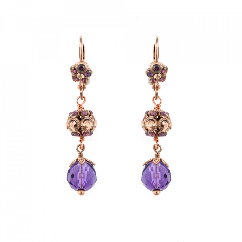 Cercei placati cu Aur roz de 24K, Cristale Swarovski si Pietre semipretioase, Bohemian Rhapsody by Roxannes - Mariana Jewellery, Mov 1134-M1072RG1