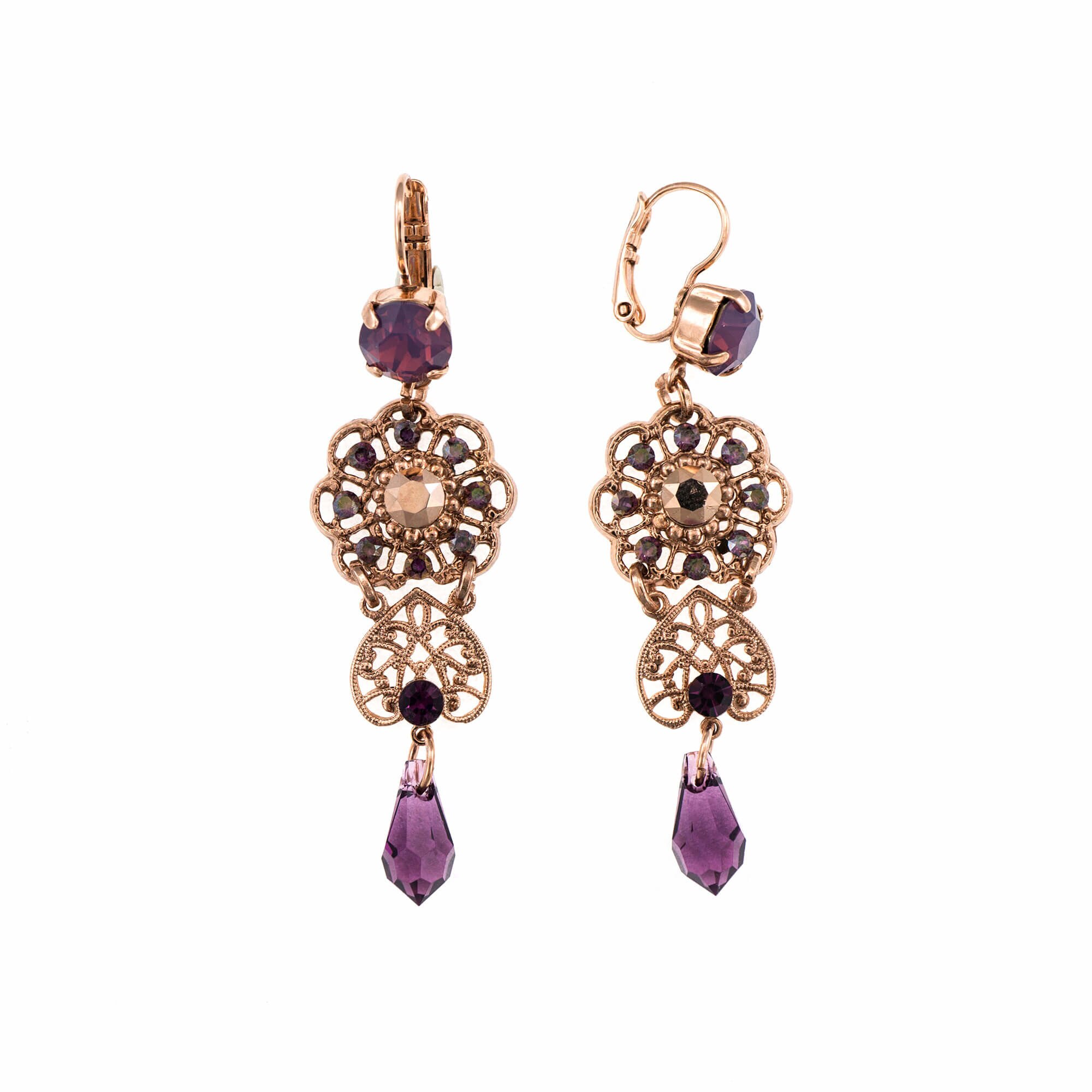 Cercei placati cu Aur roz de 24K, Cristale, Bohemian Rhapsody by Roxannes - Mariana Jewellery, Mov