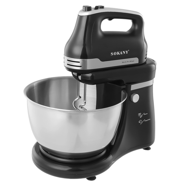 Миксер с купа Sokany KF-9521, 800W, купа от неръждаема стомана 4.2L, 5 скорости, черен