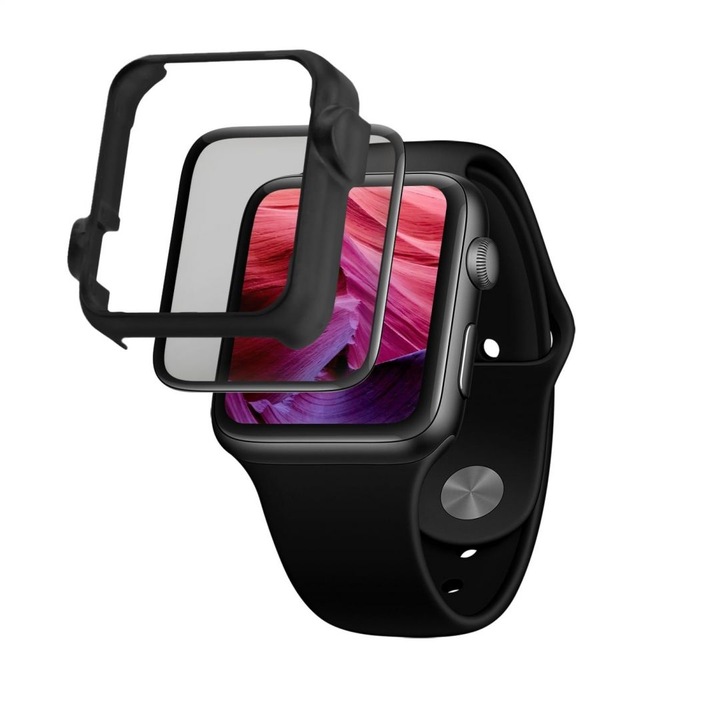 FIXED teljes kijelzős üvegfólia applikátorral Apple Watch 40mm órához, fekete, 173235, Okosóra kiegészítő