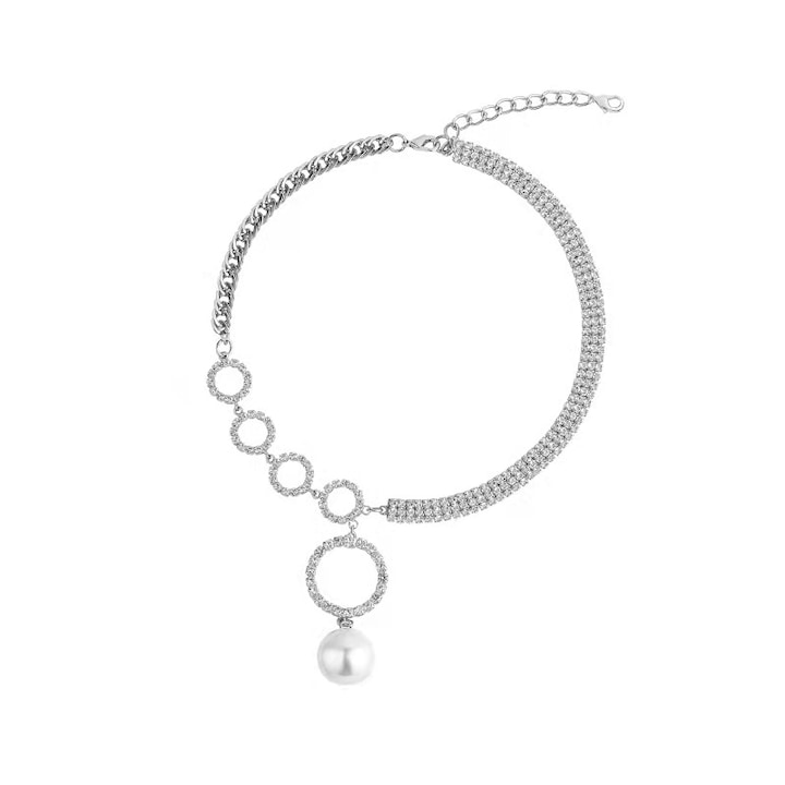 Női nyaklánc, ezüst/fém/gyöngy, 43 cm, ezüst