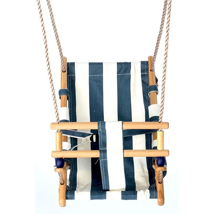 Leagan pentru copii, textil/lemn, albastru, max 70 kg, 36x24x45 cm