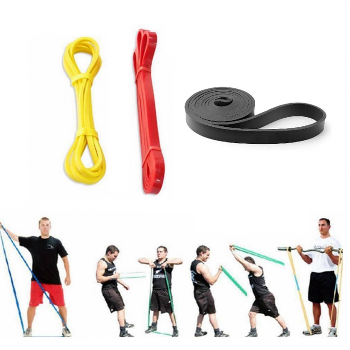 Set benzi de rezistență Mxm, 3 buc, 0-40 kg, 208cm, latex natural