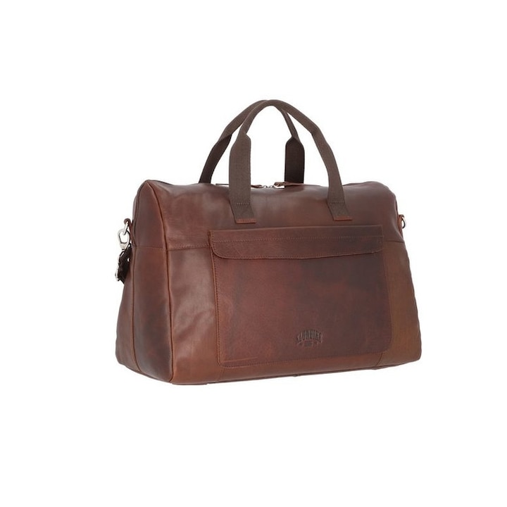 Унисекс пътна чанта от естествена кожа, KLONDIKE, KD1093-03, 49 x 25 x 31 см, кафява