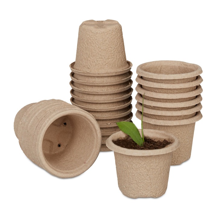 Set 24 ghivece biodegradabile, 8 x 11 cm, Relaxdays