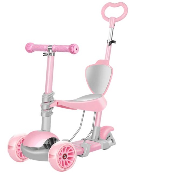 Детска тротинетка, MANINI, 5 в 1, с 3 светещи колела, регулируема височина на кормилото, подвижна седалка, розов цвят