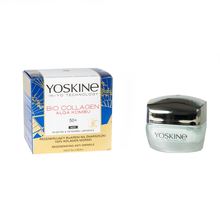 Crema de fata regeneranta si antirid, de noapte, Yoskine Bio Collagen, pentru tenul 50+, 50 ml