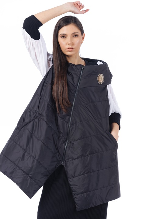 Vesta dama din fas matlasat, RVL Fashion, cu guler inalt si buzunare D3308A, S INTL