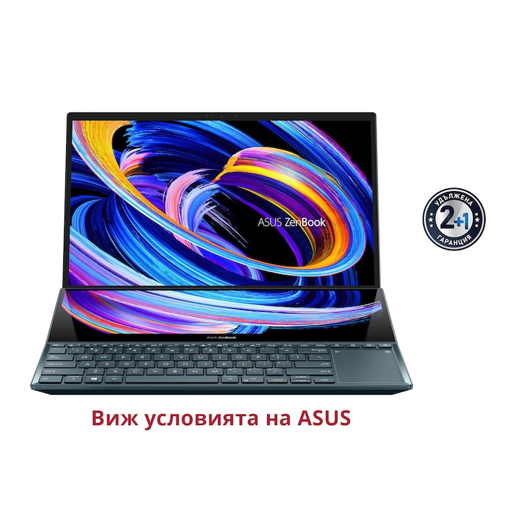 Лаптоп ASUS Zenbook Pro Duo 15 UX582ZM-OLED-H731X с Intel Core i7-12700H (1.7/4.7GHz, 24M), 16 GB, 1TB M.2 NVMe SSD, NVIDIA RTX 3060 6GB, Windows 11 Pro, Тъмносин
