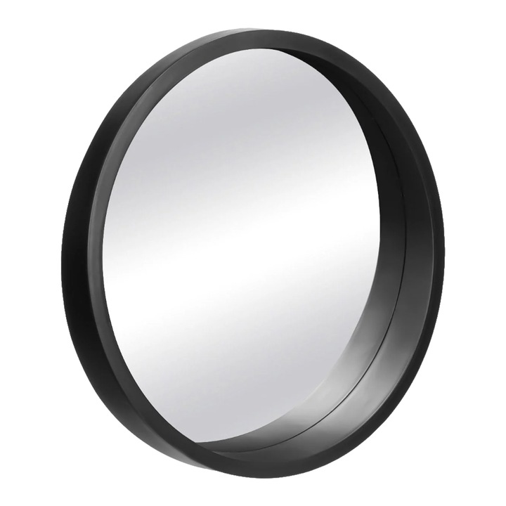 Oglinda rotunda neagra, Bossulica, Ø50cm, cadru din PVC
