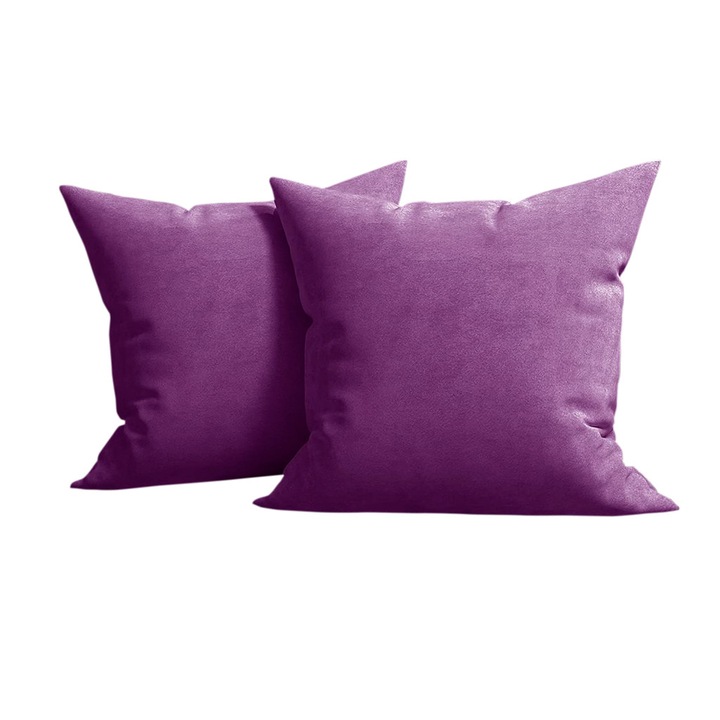 Set 2 huse pernute decorative din catifea cu fermoar, 50x50 cm, Madison, densitate 700 g/ml, Violet