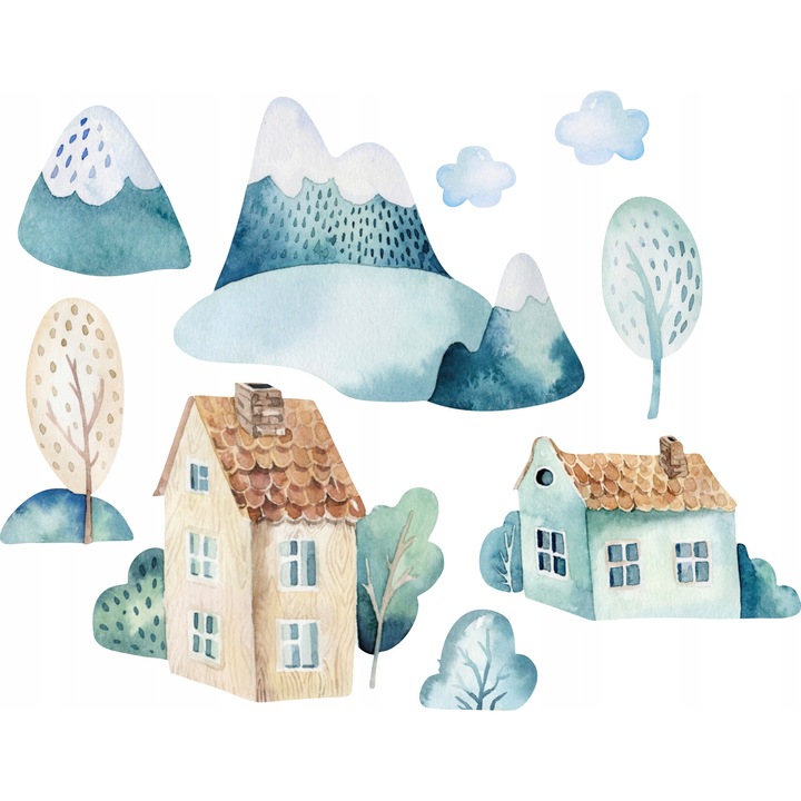 Stickere pentru copii, Drukant, MT-DOM-S, Case, folie adeziva mata, multicolor, 75 x 50 cm