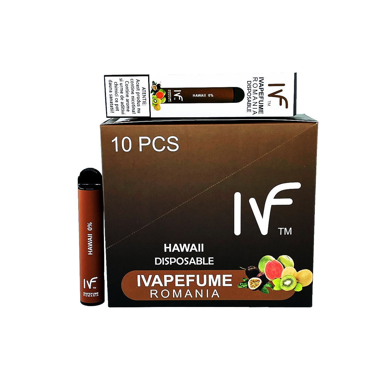 Комплект от 10 електронни цигари IVapeFume Hawaii, 0% никотин, 1500 ...
