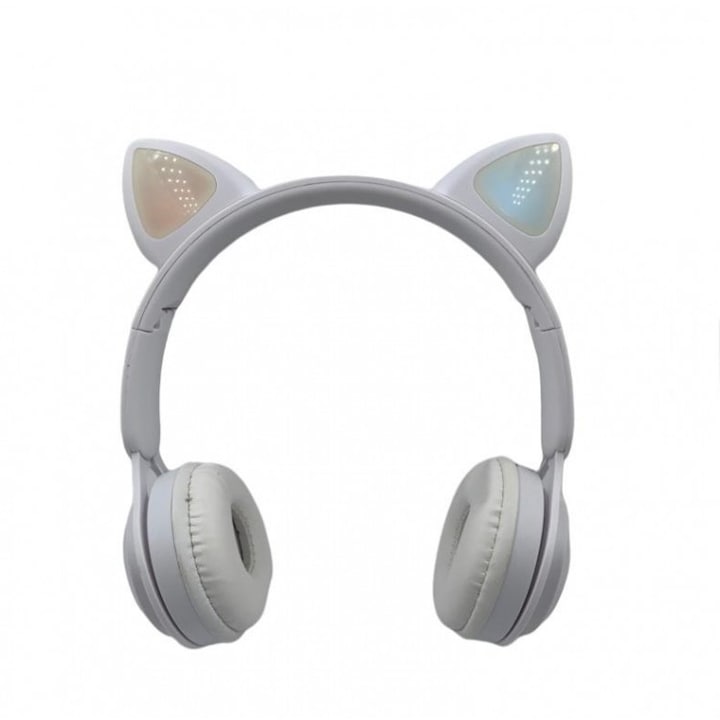 Bluetooth 5.0 слушалки. Y08, с котешки уши, RGB цветни светлини, бял цвят