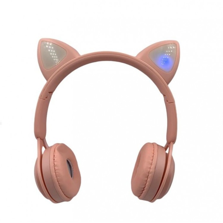 Bluetooth 5.0 слушалки. Y08, с котешки уши, RGB цветни светлини, розов цвят