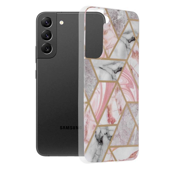 Защитен калъф за Samsung Galaxy S22 Plus 5G, UltraX, Marble Series, G3343, термопластичен, розов шестоъгълник