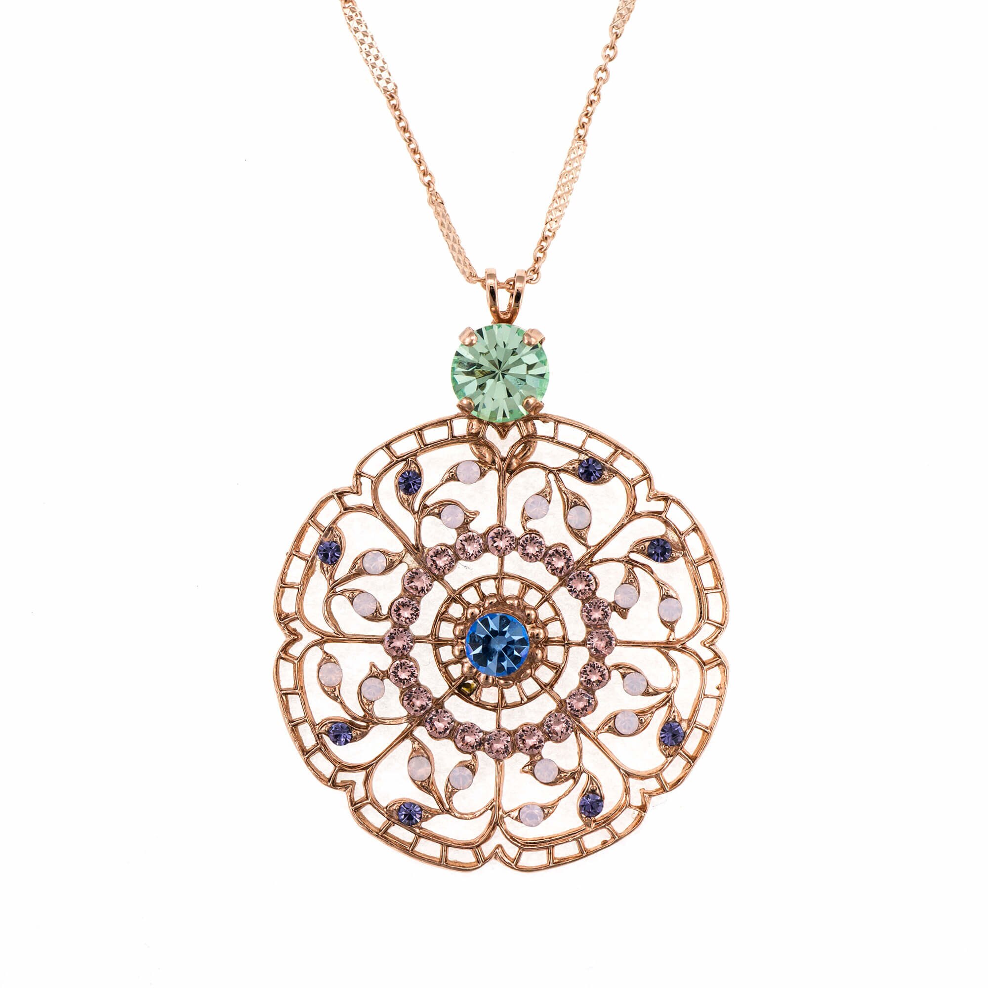 Pandantiv cu lant placat cu Aur roz de 24K, Cristale, California Dreaming by Roxannes - Mariana Jewellery, Multicolor 5210-1067RG