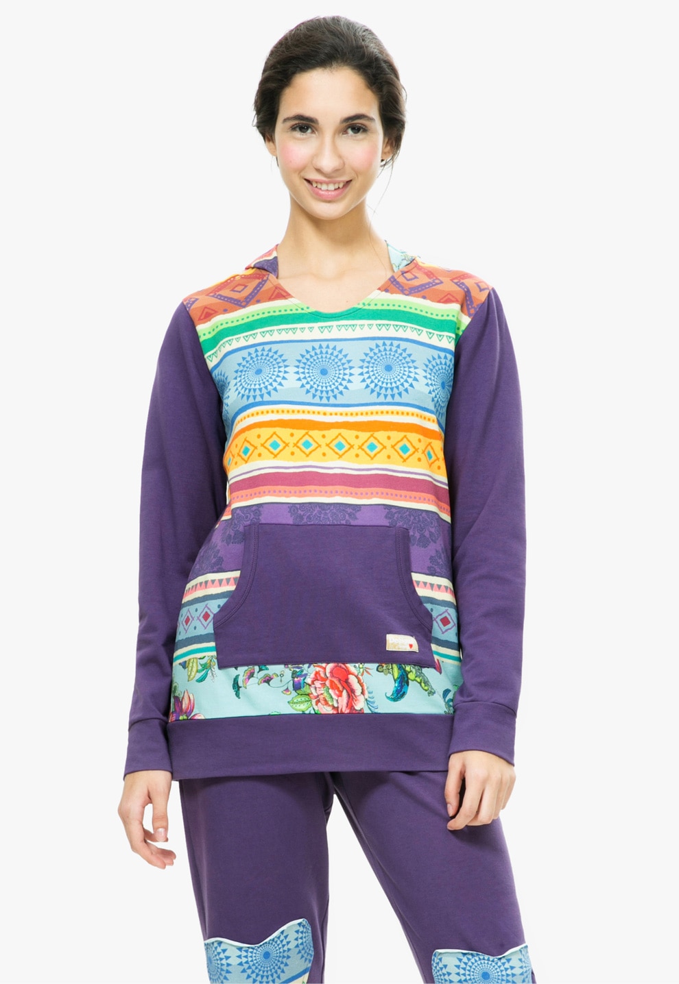 Desigual living, Hanorac violet de casa cu gluga Tribal Galactic