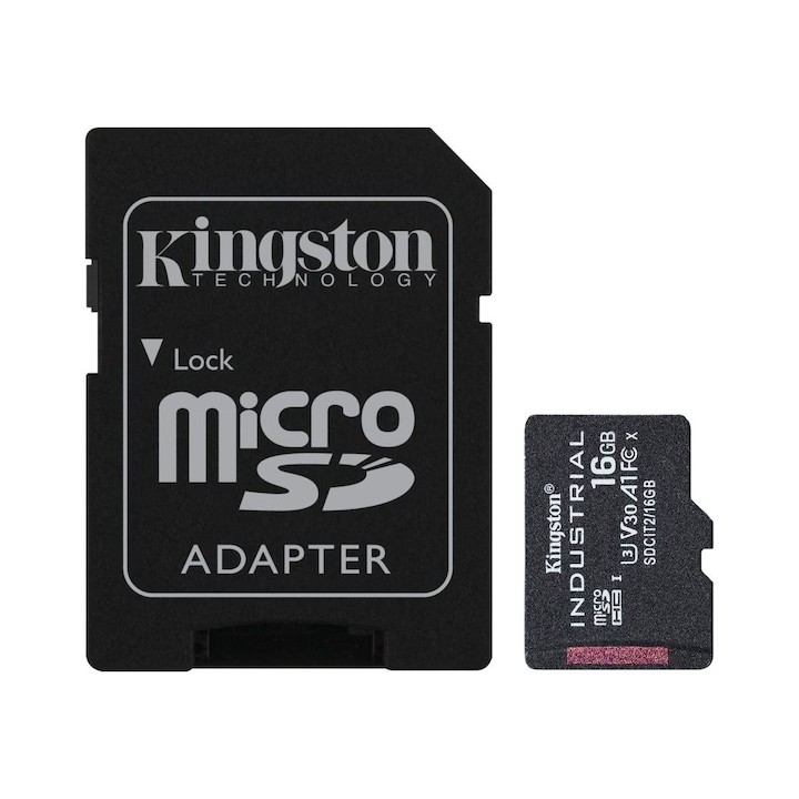 Kingston Industrial microSD карта с памет, 16GB, UHS-U3, Class 10, 100MB/s + SD адаптер