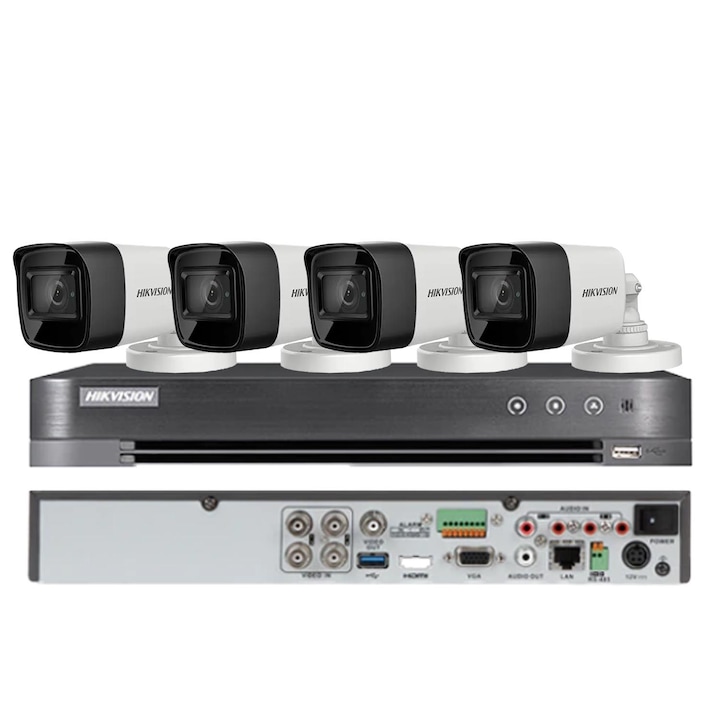 Система за видеонаблюдение Hikvision 4 в 1, 8MP, 2.8mm обектив, IR 30m, 4-канален DVR 4K 8MP