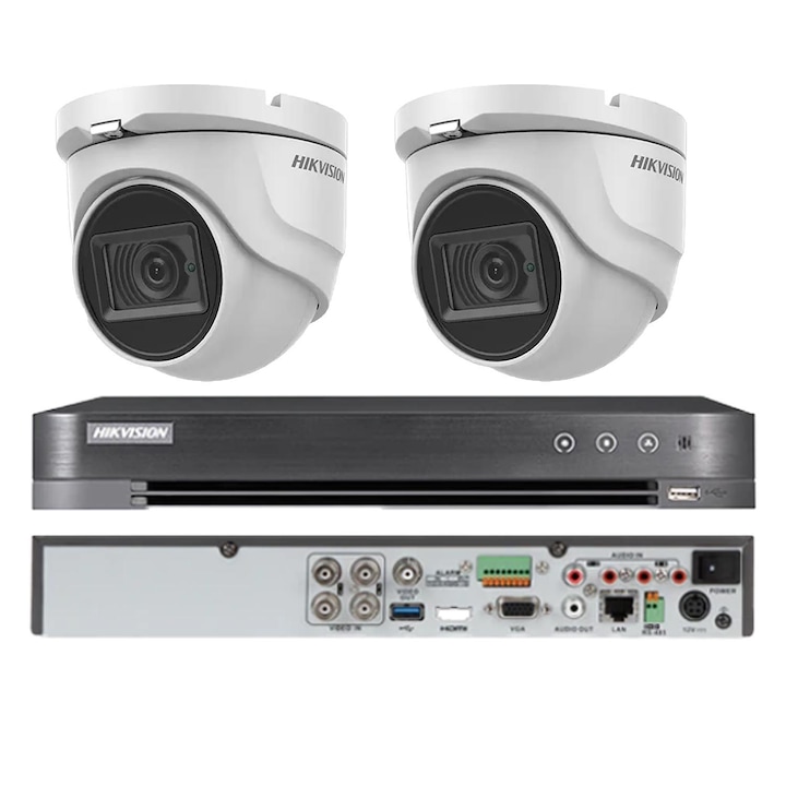 Kit supraveghere complet Dahua 2 camere 2MP Dual Light 2MP IR 40m Microfon, DVR 4 canale 5MP WizSense, accesorii, HDD Autocolant Rovision