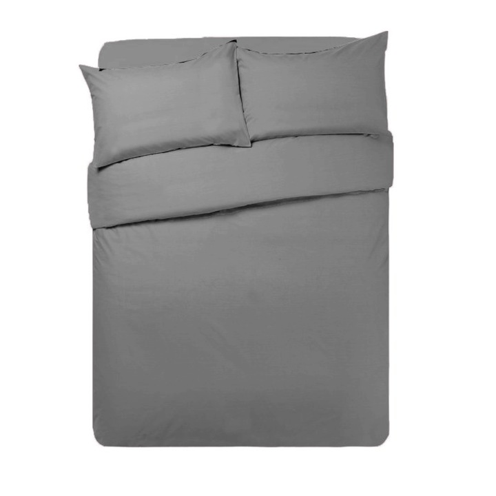 Комплект спално бельо от 4 части, квадратен метър, плътно сив цвят, състоящ се от плик за завивка 160/200, 2 калъфки за възглавница, калъф за матрак 130/190 с цип