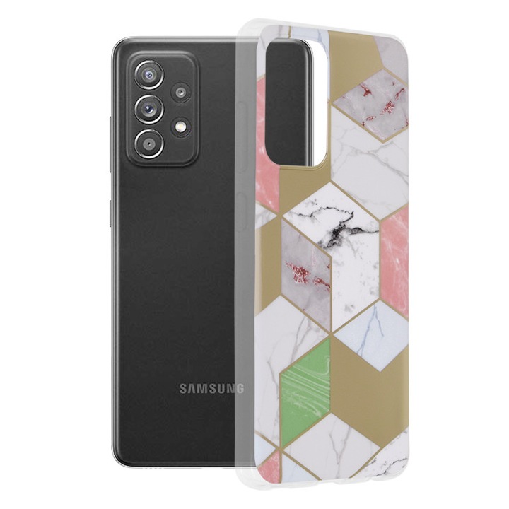 Защитен калъф за Samsung Galaxy A52 4G/A52 5G/A52s 5G, Grip Pro, серия Marble, G3347, термопластичен, лилав шестоъгълник