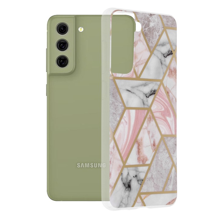 Кейс за Samsung Galaxy S21 FE 5G, Techsuit Marble Series, Pink Hex
