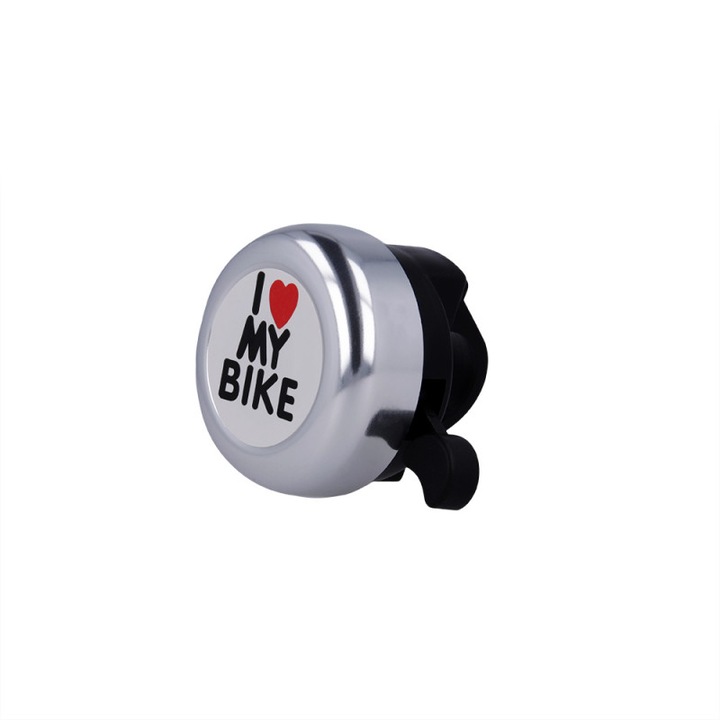 Звънец клаксон за велосипед, алуминий, love my bike, Сребрист
